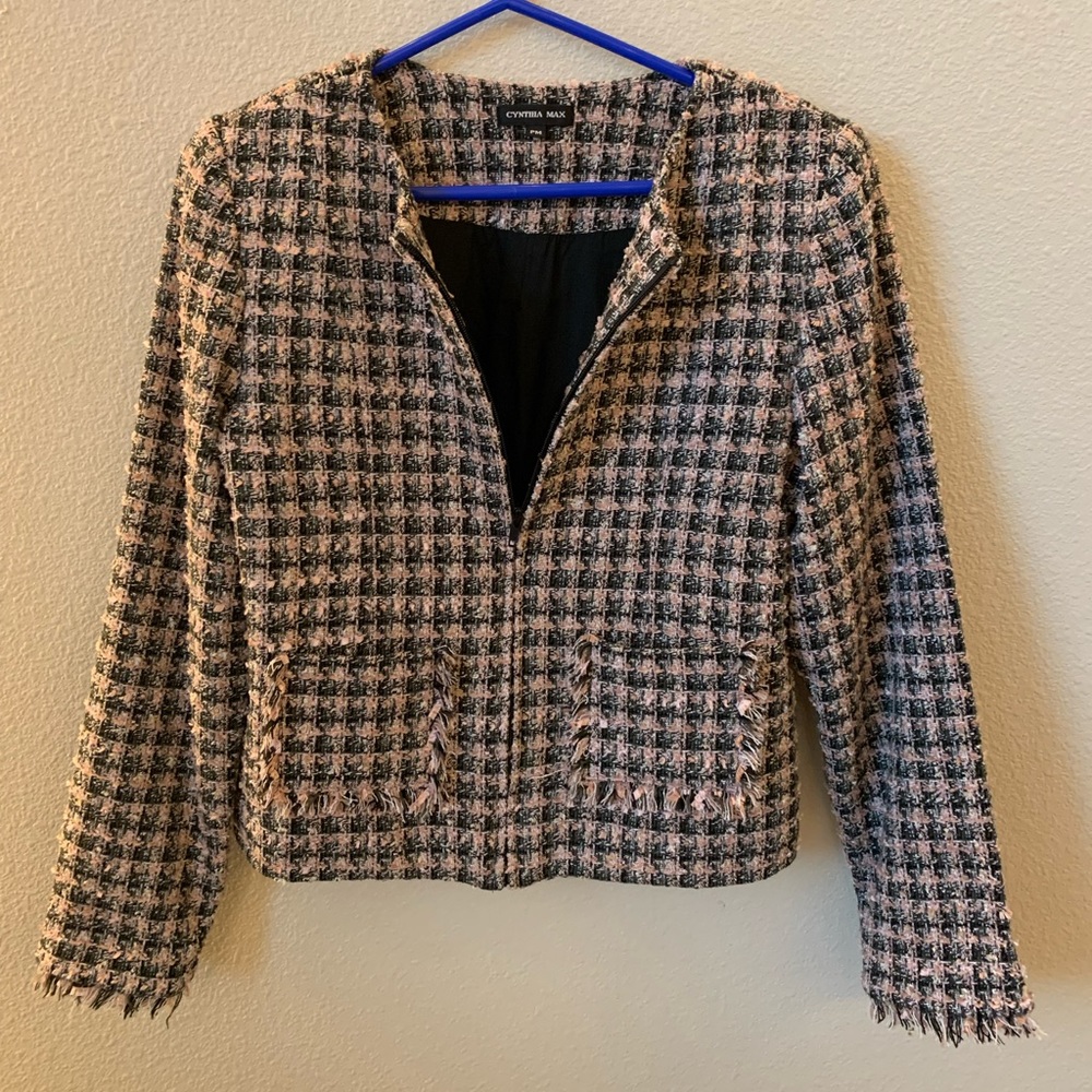 Pink Black and White Plaid Blazer